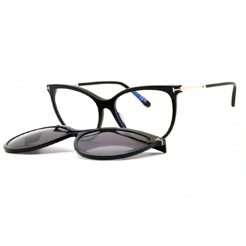New! Tom Ford FT5994-B 001 Stylish Black Sunglasses Clip On Set, Authentic